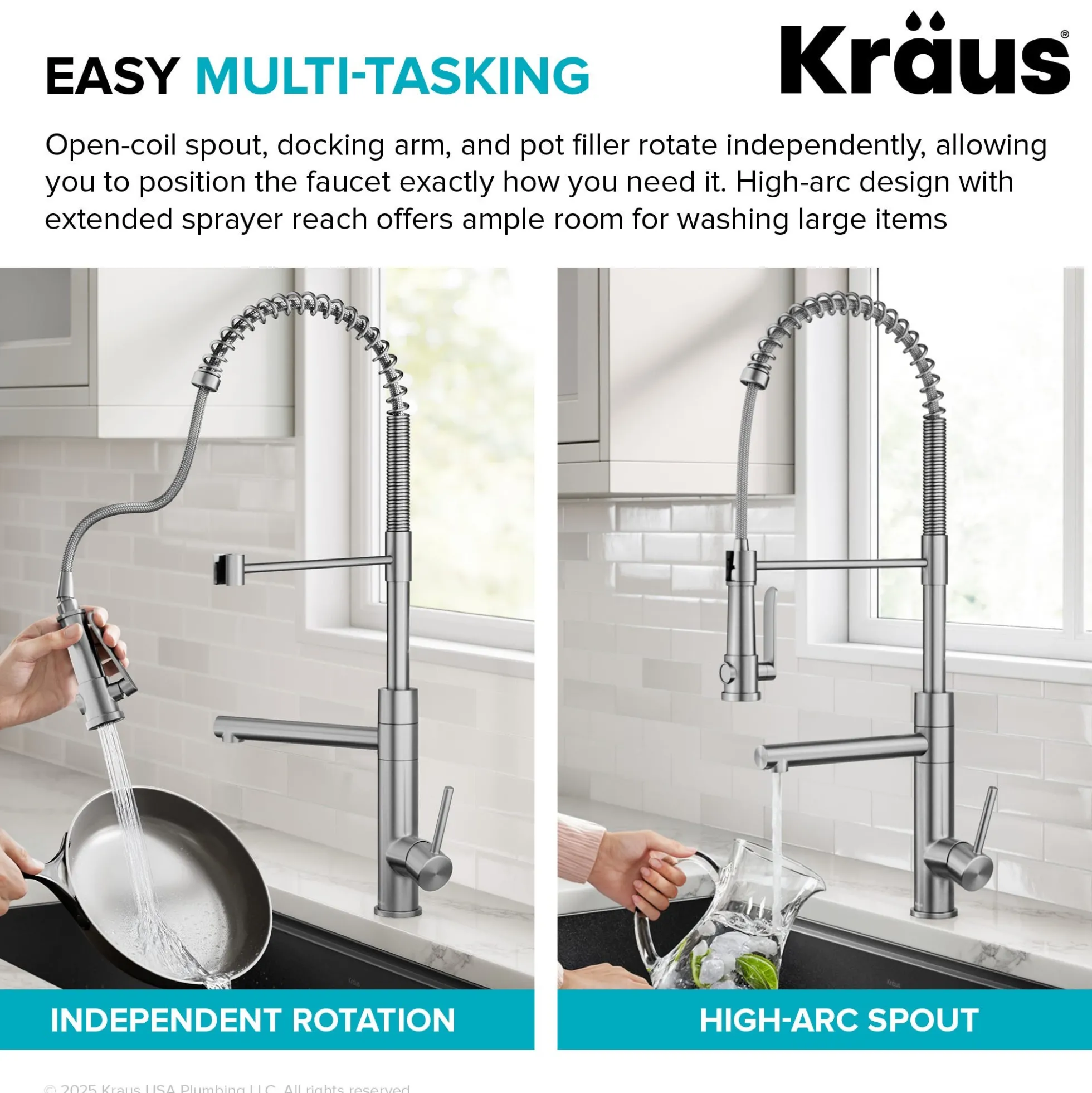 Commercial Style 2-Function Single Handle Pull Down Kitchen Faucet with Pot Filler in Spot-Free Stainless Steel / Matte Black