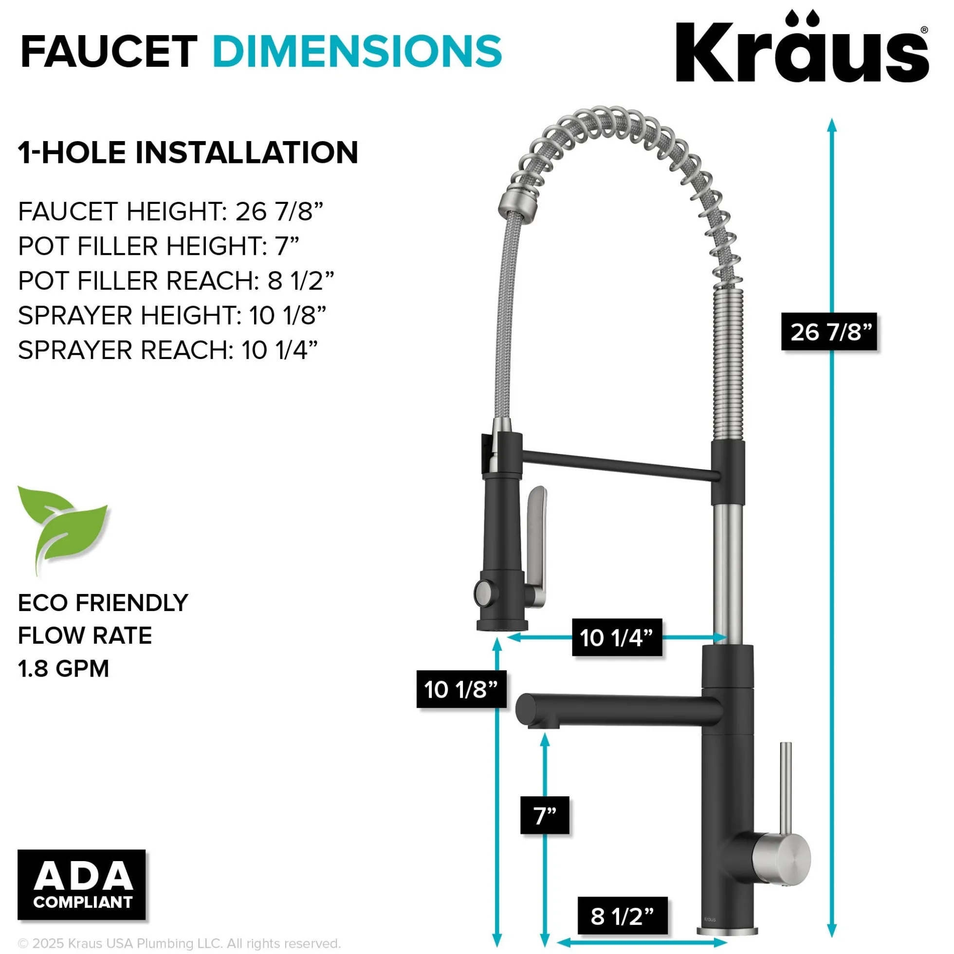 Commercial Style 2-Function Single Handle Pull Down Kitchen Faucet with Pot Filler in Spot-Free Stainless Steel / Matte Black