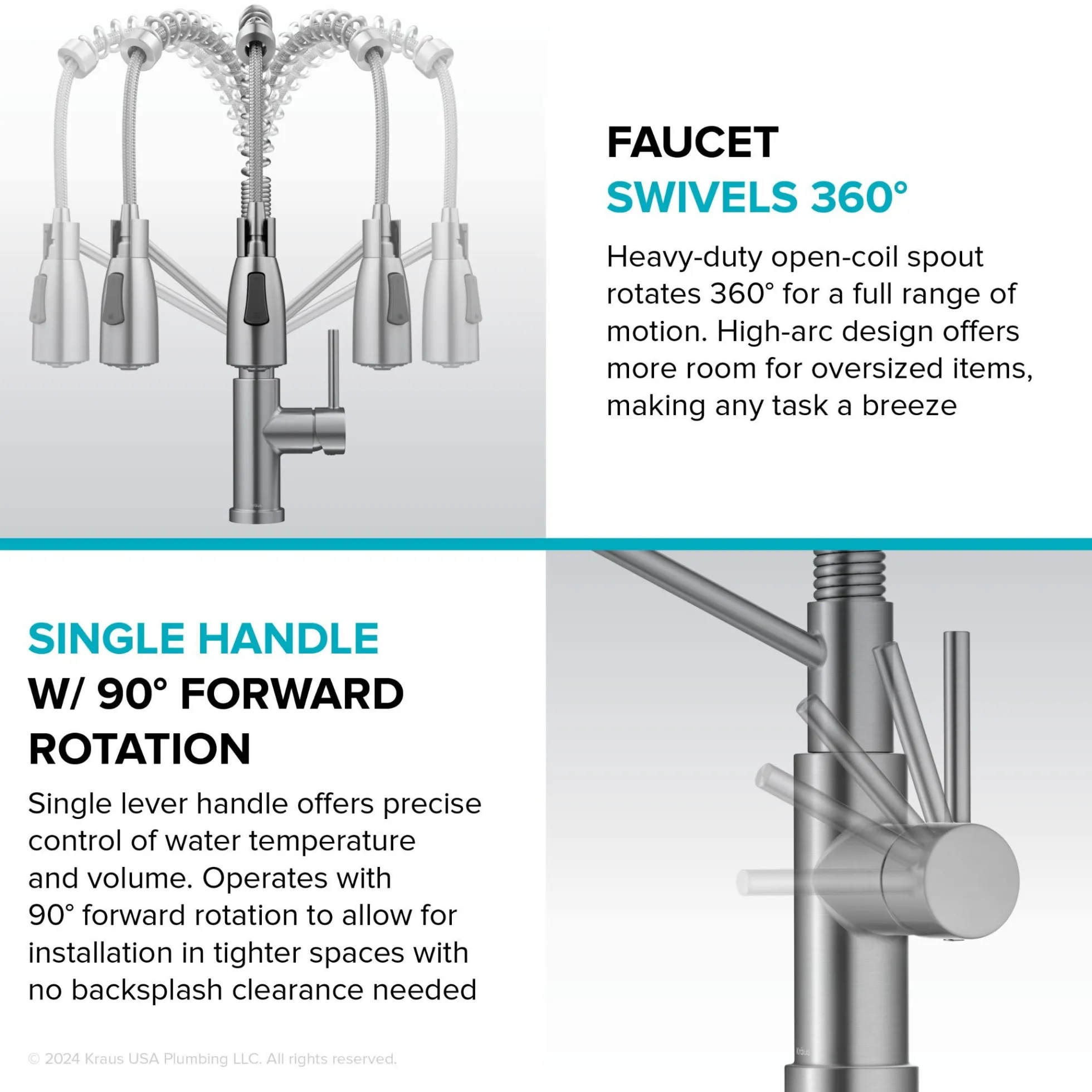 Commercial Style 2-Function Single Handle Pull Down Kitchen Faucet in Chrome