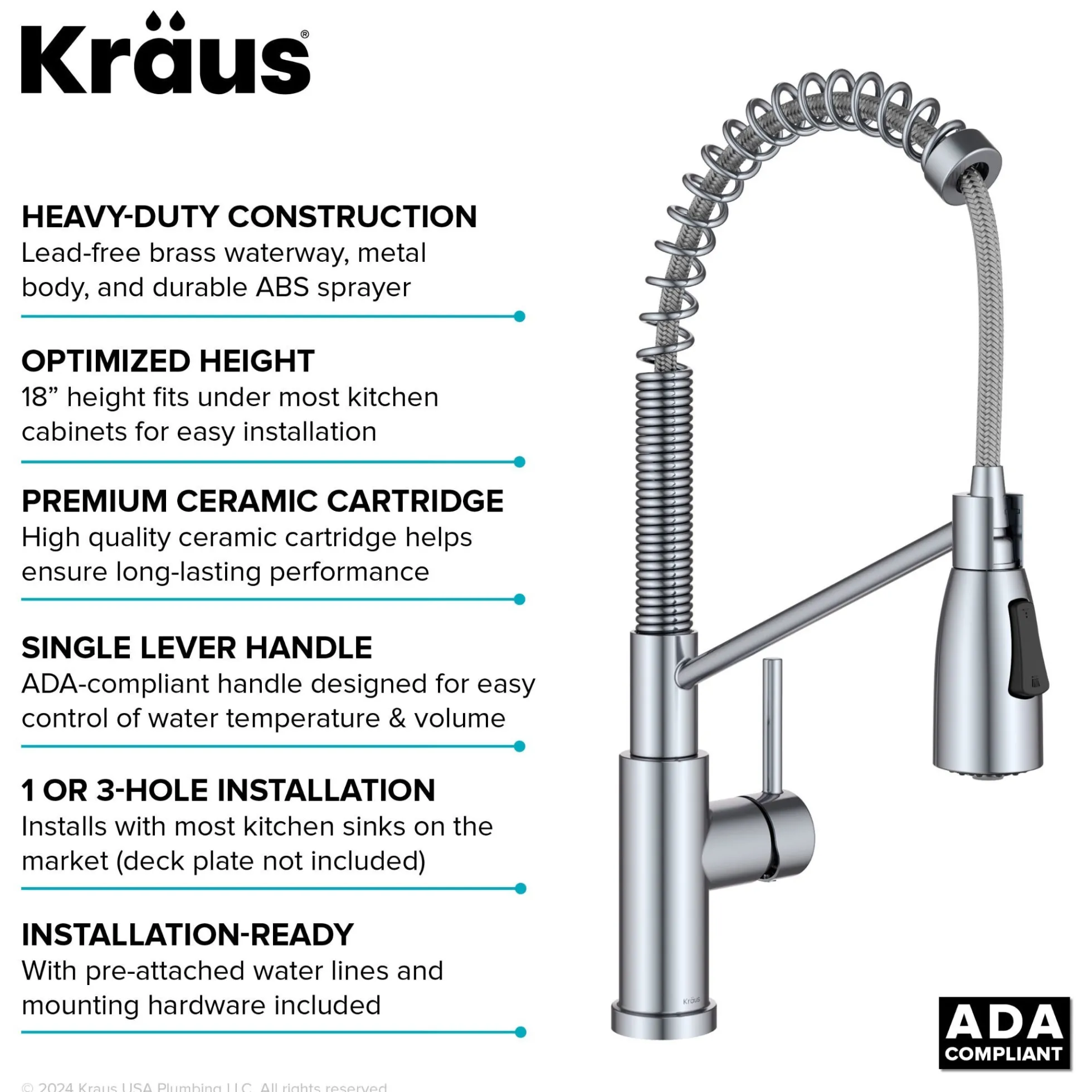 Commercial Style 2-Function Single Handle Pull Down Kitchen Faucet in Chrome