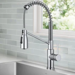 Commercial Style 2-Function Single Handle Pull Down Kitchen Faucet in Chrome