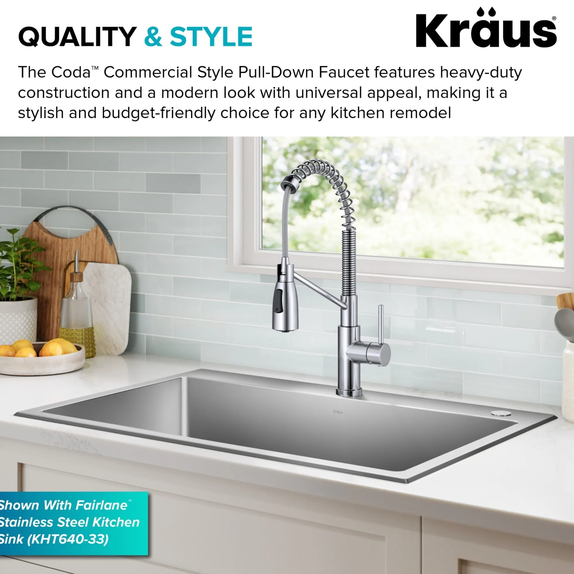 Commercial Style 2-Function Single Handle Pull Down Kitchen Faucet in Chrome