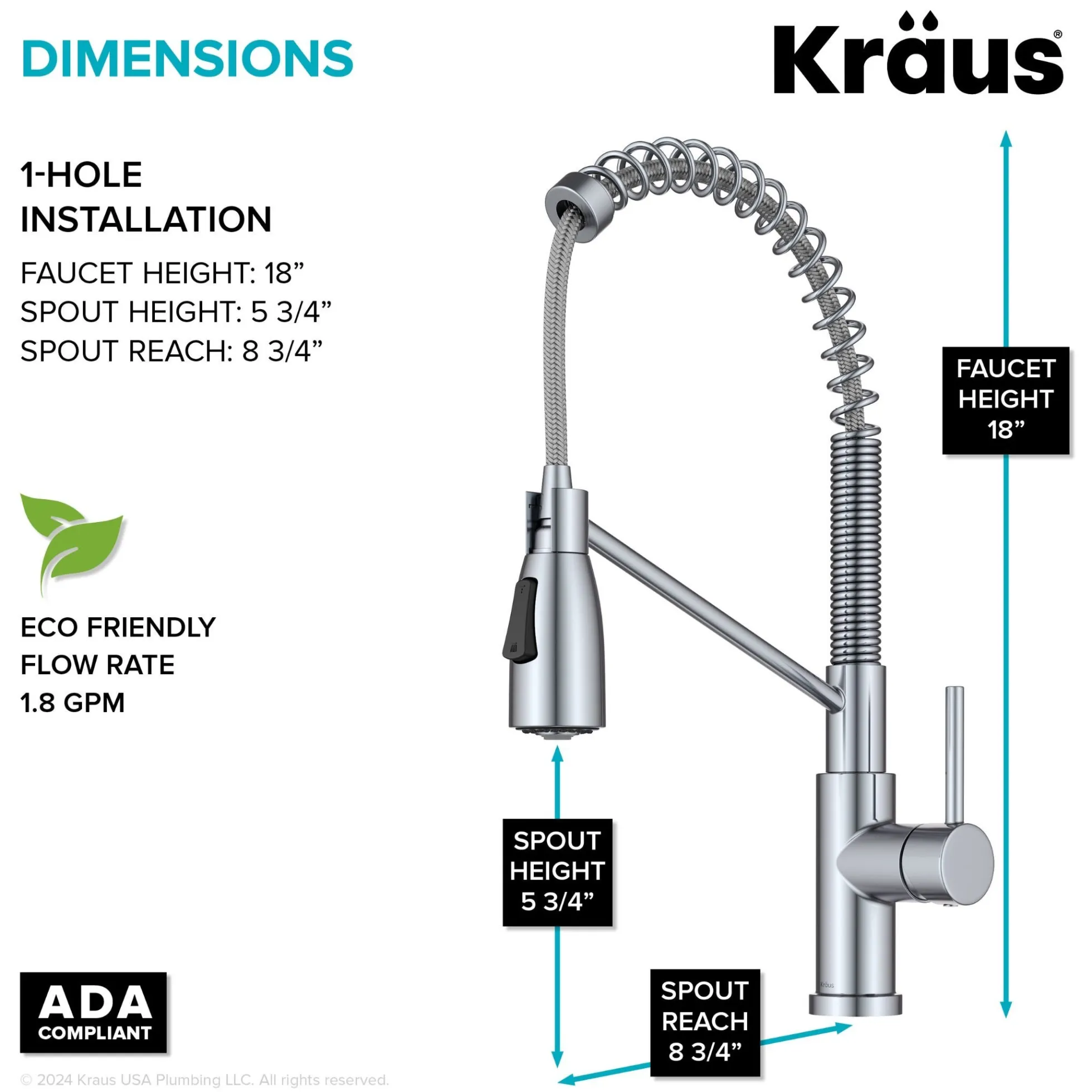 Commercial Style 2-Function Single Handle Pull Down Kitchen Faucet in Chrome