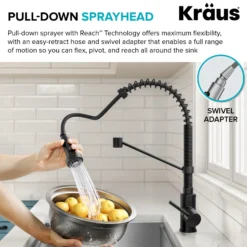 Commercial Style 2-Function Single Handle Pull Down Kitchen Faucet in Matte Black