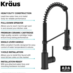 Commercial Style 2-Function Single Handle Pull Down Kitchen Faucet in Matte Black