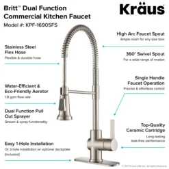 Commercial Style Kitchen Faucet with Deck Plate and Soap Dispenser in all-Brite Spot Free Stainless Steel