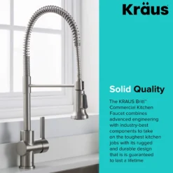 Commercial Style Kitchen Faucet with Deck Plate and Soap Dispenser in all-Brite Spot Free Stainless Steel