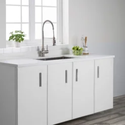 Commercial Style Kitchen Faucet with Deck Plate and Soap Dispenser in all-Brite Spot Free Stainless Steel