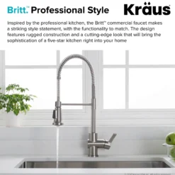 Commercial Style Kitchen Faucet with Deck Plate and Soap Dispenser in all-Brite Spot Free Stainless Steel