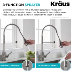 Commercial Style Kitchen Faucet and Water Filter Faucet Combo in Spot Free Stainless Steel