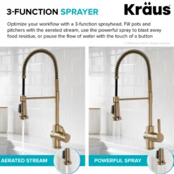 Commercial Style Kitchen Faucet with Deck Plate and Soap Dispenser in Spot Free Antique Champagne Bronze