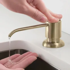 Commercial Style Kitchen Faucet with Deck Plate and Soap Dispenser in Spot Free Antique Champagne Bronze