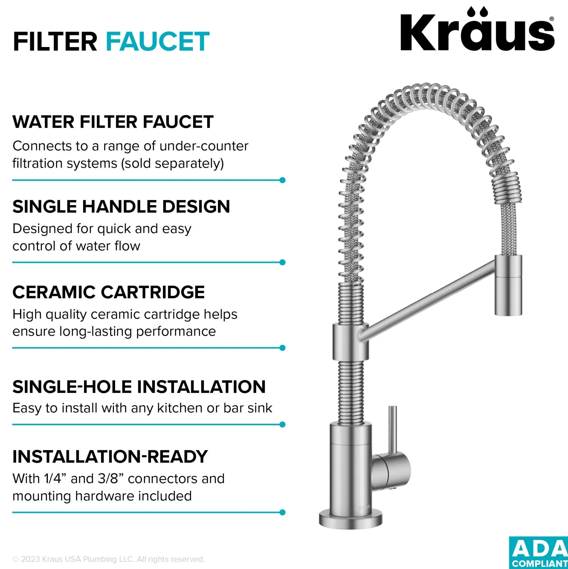 Commercial Style Pull Down Kitchen Faucet and Water Filter Faucet Combo in Spot-Free Stainless Steel