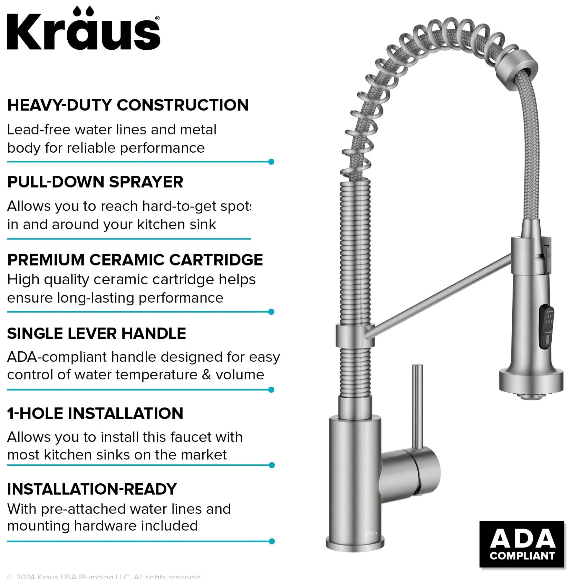 Commercial Style Pull Down Kitchen Faucet and Water Filter Faucet Combo in Spot-Free Stainless Steel