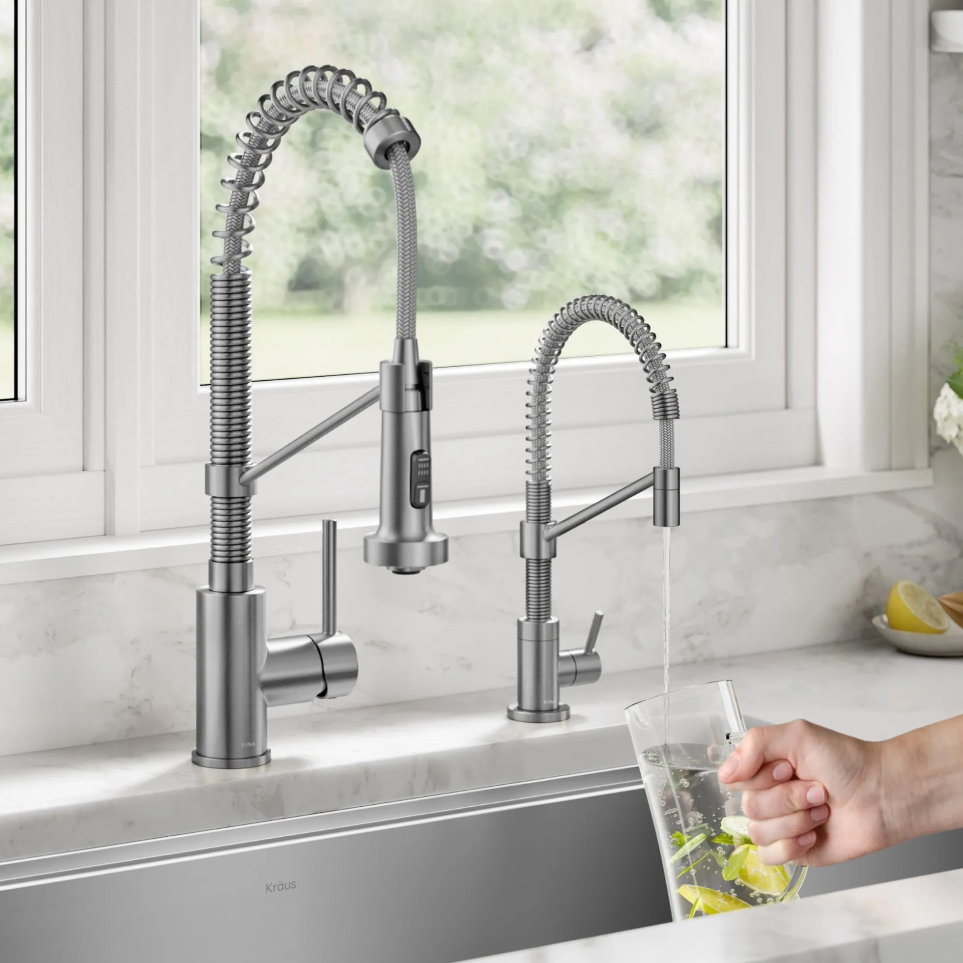 Commercial Style Pull Down Kitchen Faucet and Water Filter Faucet Combo in Spot-Free Stainless Steel