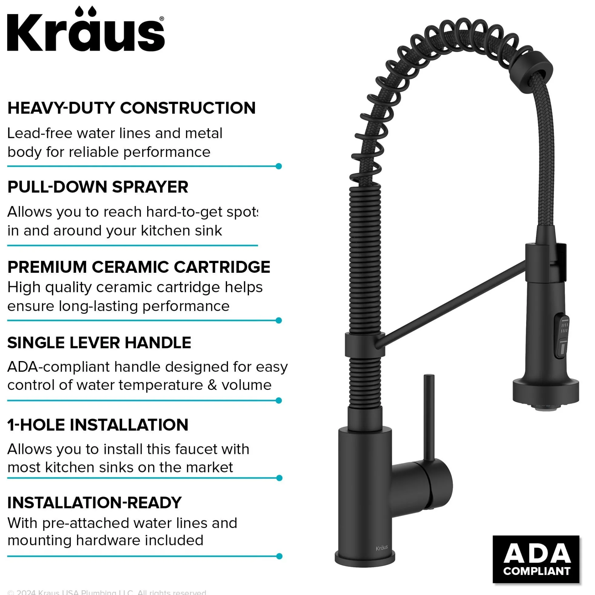 Commercial Style Pull Down Kitchen Faucet and Water Filter Faucet Combo in Matte Black
