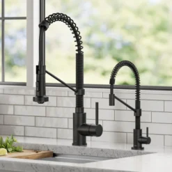 Commercial Style Pull Down Kitchen Faucet and Water Filter Faucet Combo in Matte Black