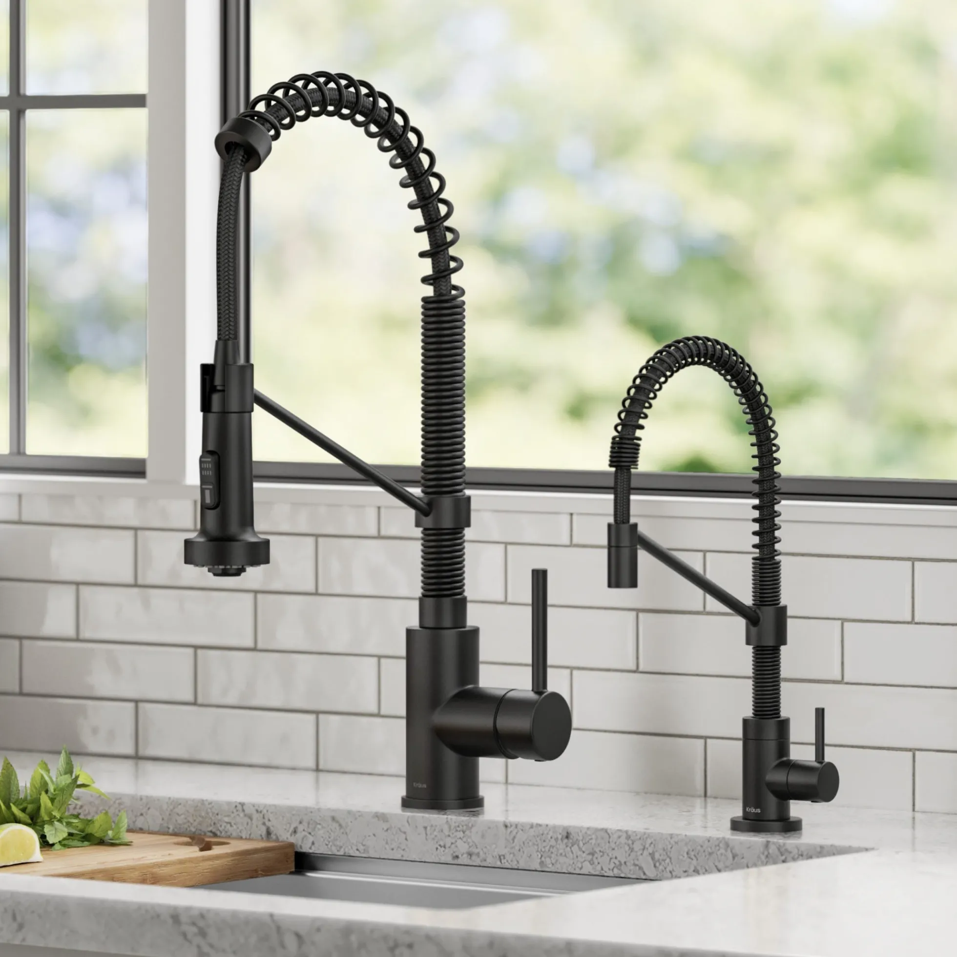 Commercial Style Pull Down Kitchen Faucet and Water Filter Faucet Combo in Matte Black