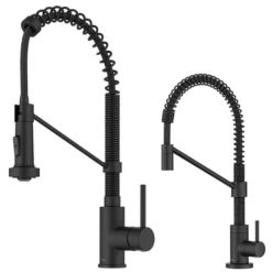 Commercial Style Pull Down Kitchen Faucet and Water Filter Faucet Combo in Matte Black