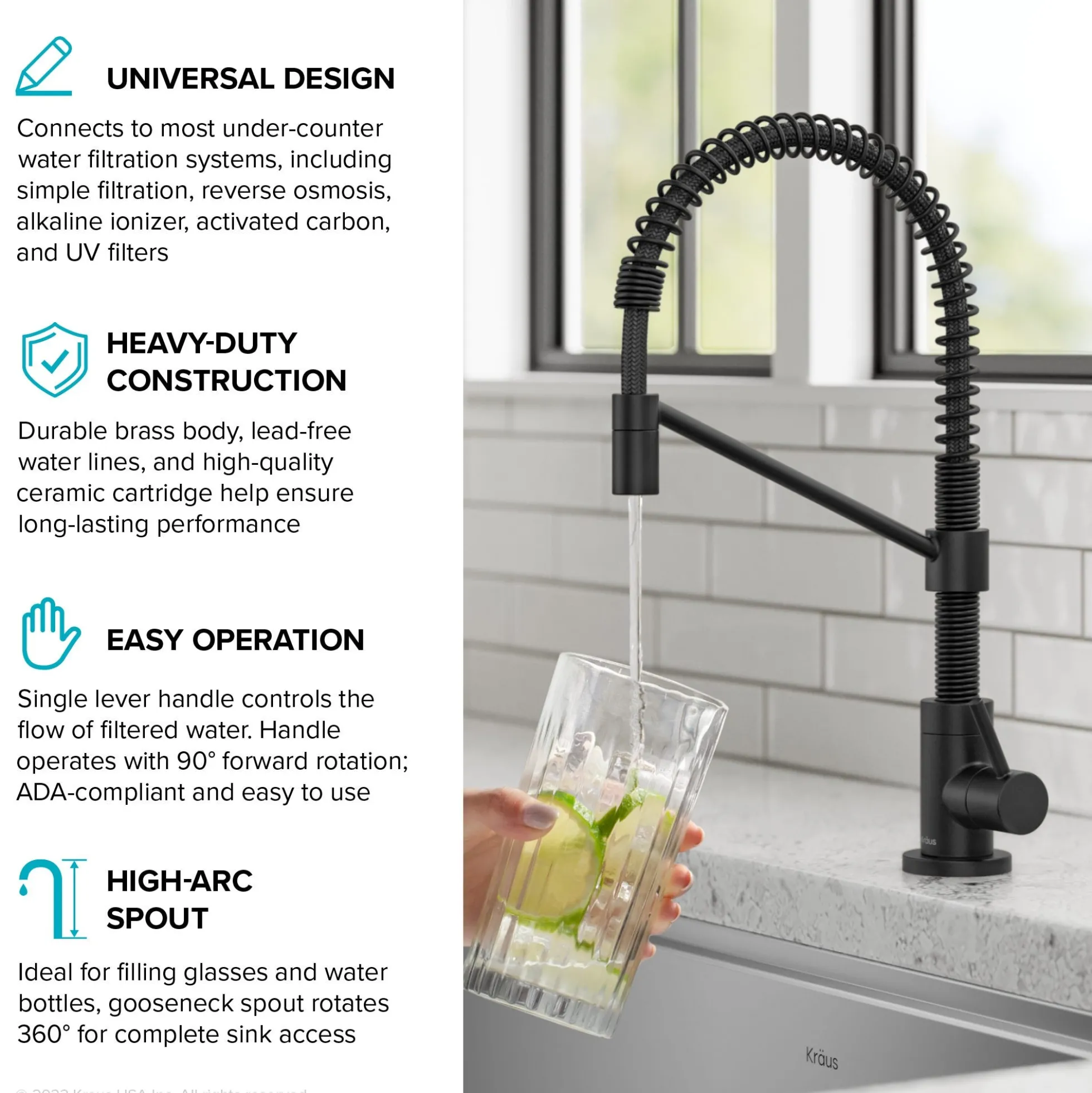 Commercial Style Pull Down Kitchen Faucet and Water Filter Faucet Combo in Matte Black