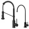 Commercial Style Pull-Down Kitchen Faucet and Water Filter Faucet Combo in Matte Black