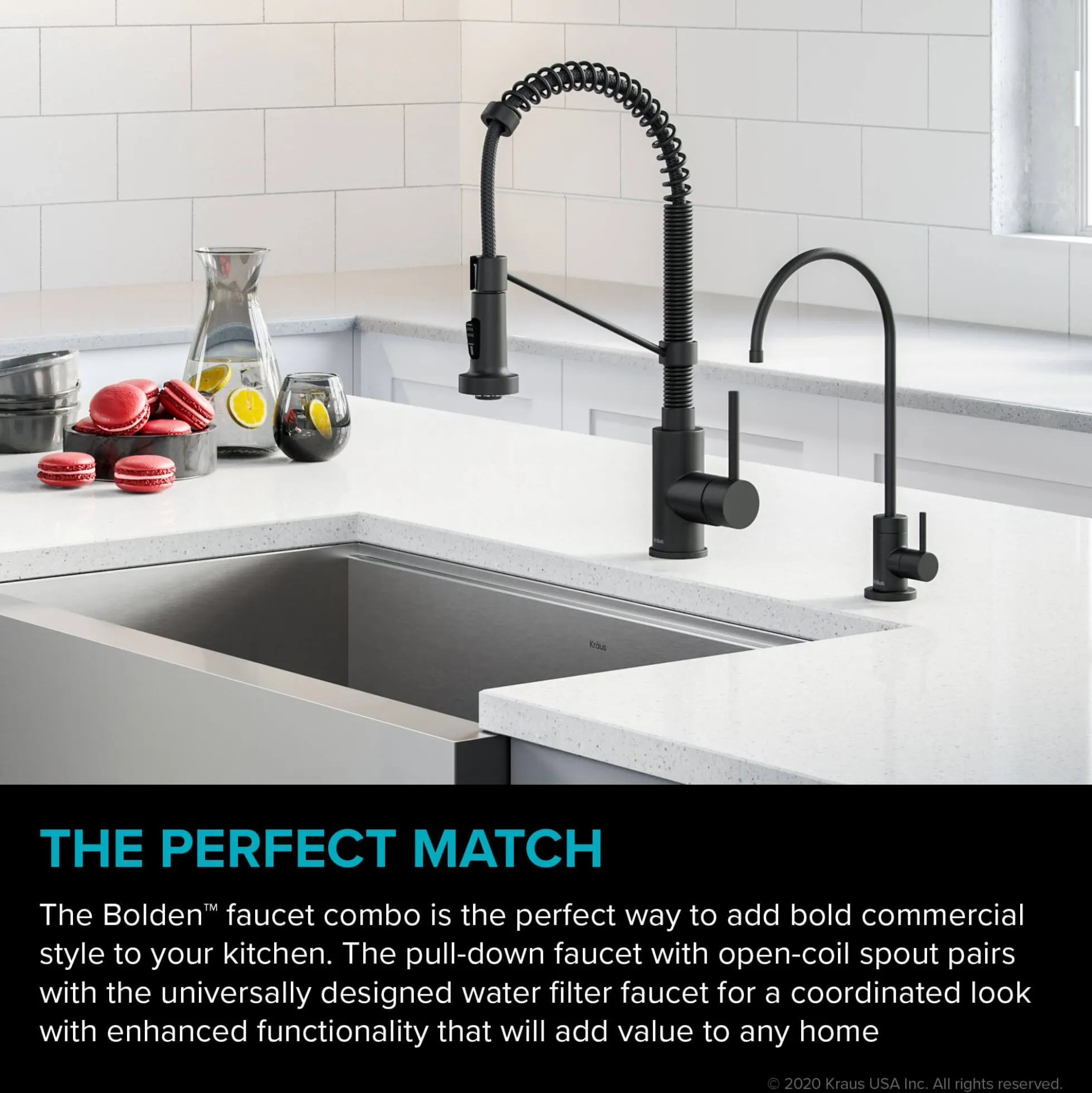 Commercial Style Pull-Down Kitchen Faucet and Water Filter Faucet Combo in Matte Black