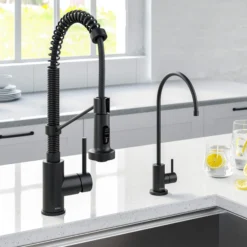 Commercial Style Pull-Down Kitchen Faucet and Water Filter Faucet Combo in Matte Black