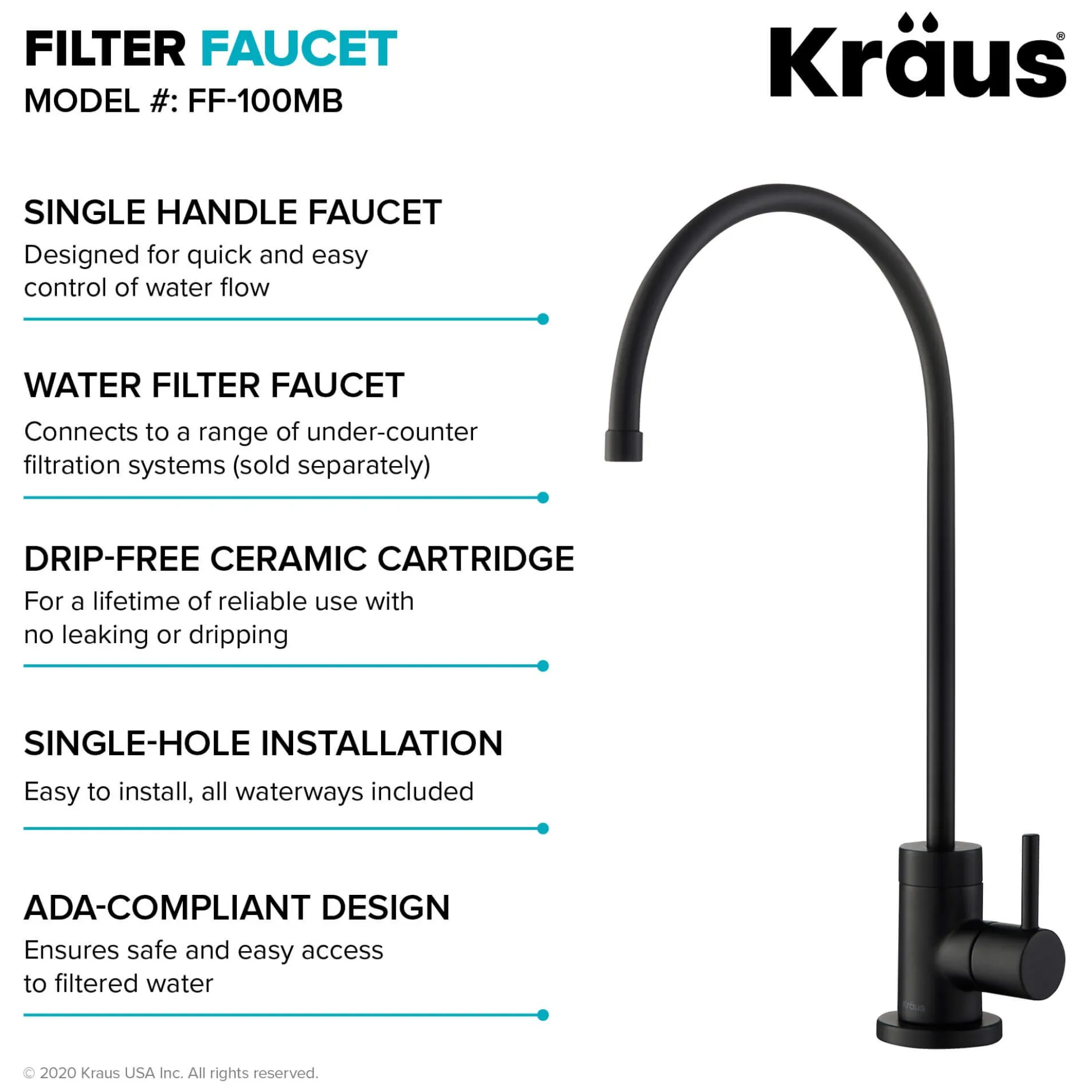 Commercial Style Pull-Down Kitchen Faucet and Water Filter Faucet Combo in Matte Black