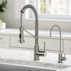 Commercial Style Pull-Down Kitchen Faucet and Water Filter Faucet Combo in Spot Free Stainless Steel