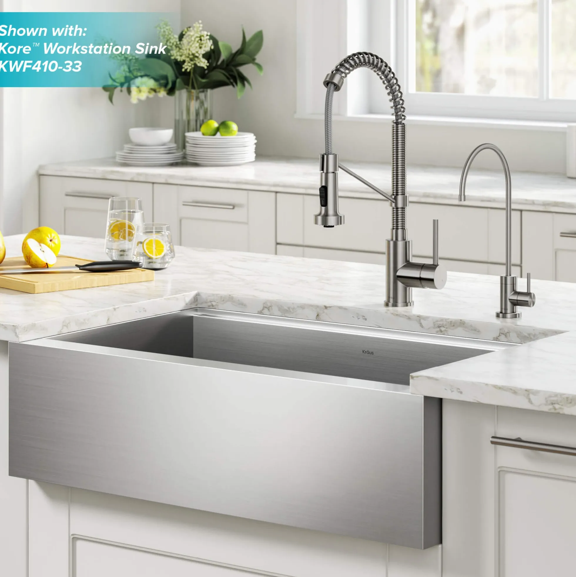Commercial Style Pull-Down Kitchen Faucet and Water Filter Faucet Combo in Spot Free Stainless Steel