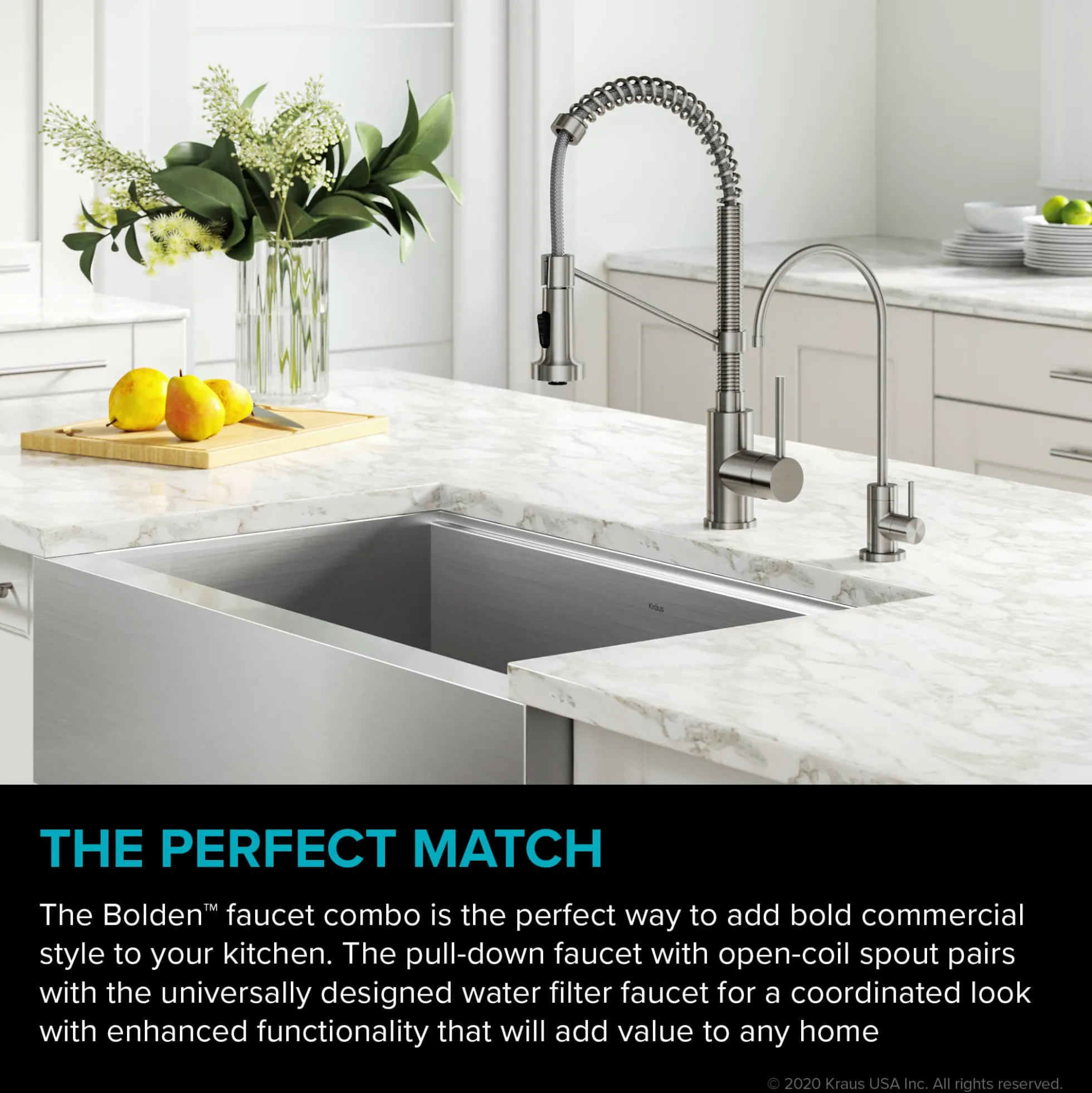 Commercial Style Pull-Down Kitchen Faucet and Water Filter Faucet Combo in Spot Free Stainless Steel