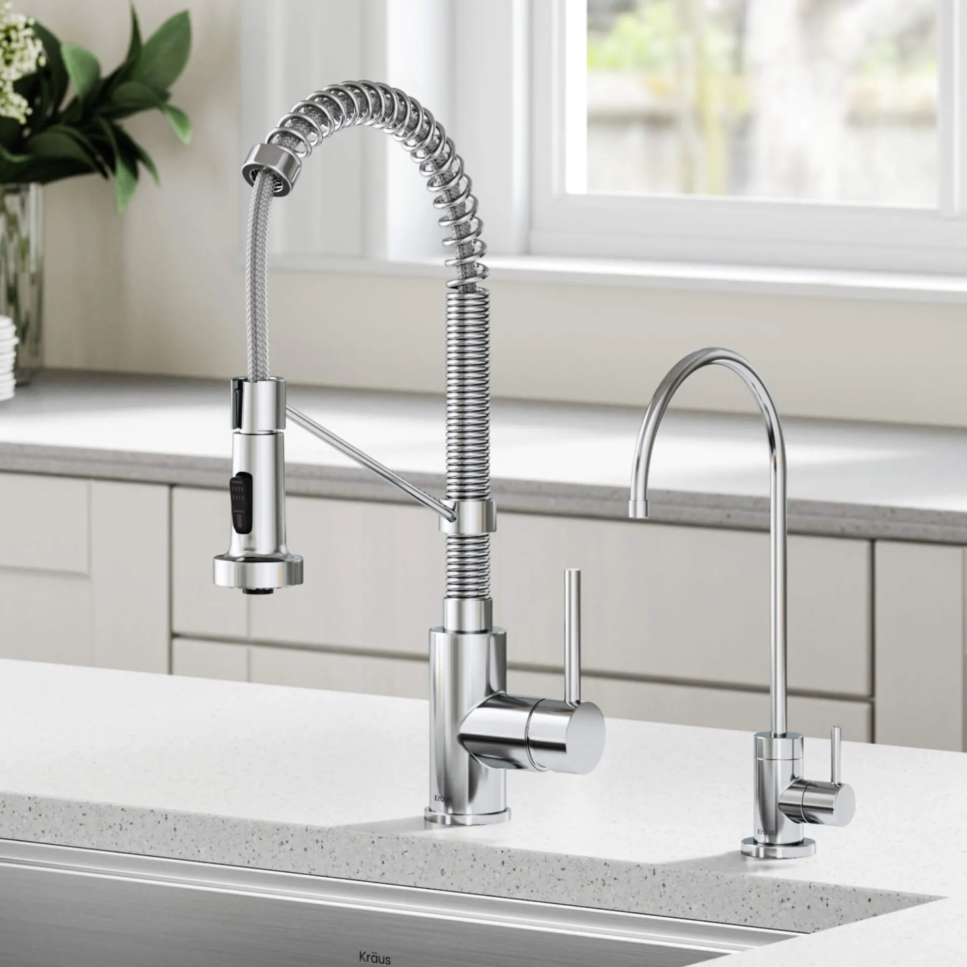 Commercial Style Pull-Down Kitchen Faucet and Water Filter Faucet Combo in Chrome
