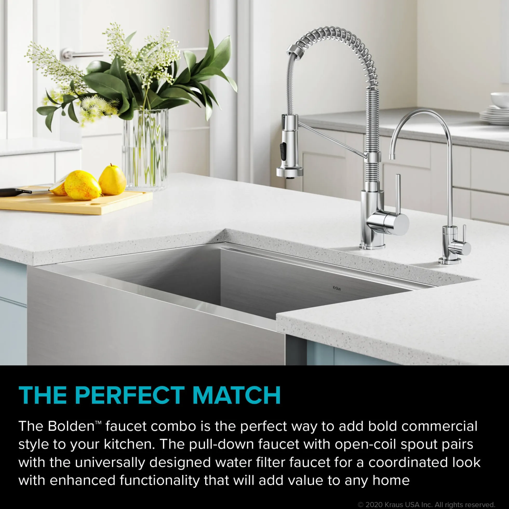 Commercial Style Pull-Down Kitchen Faucet and Water Filter Faucet Combo in Chrome