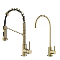 Commercial Style Pull-Down Kitchen Faucet and Water Filter Faucet Combo in Spot Free Antique Champagne Bronze
