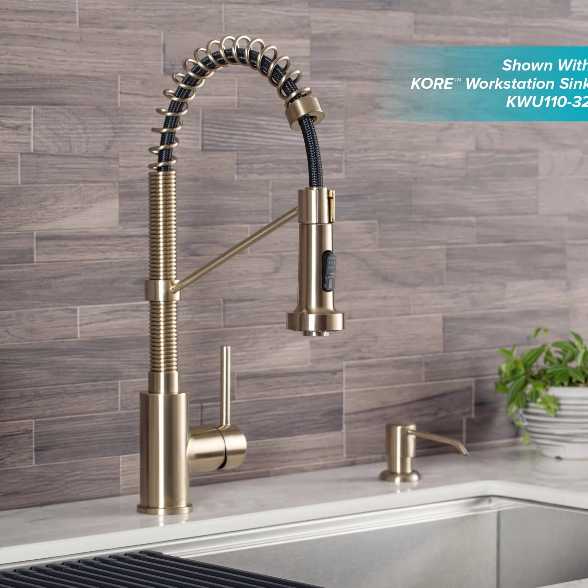 Commercial Style Pull-Down Kitchen Faucet and Water Filter Faucet Combo in Spot Free Antique Champagne Bronze