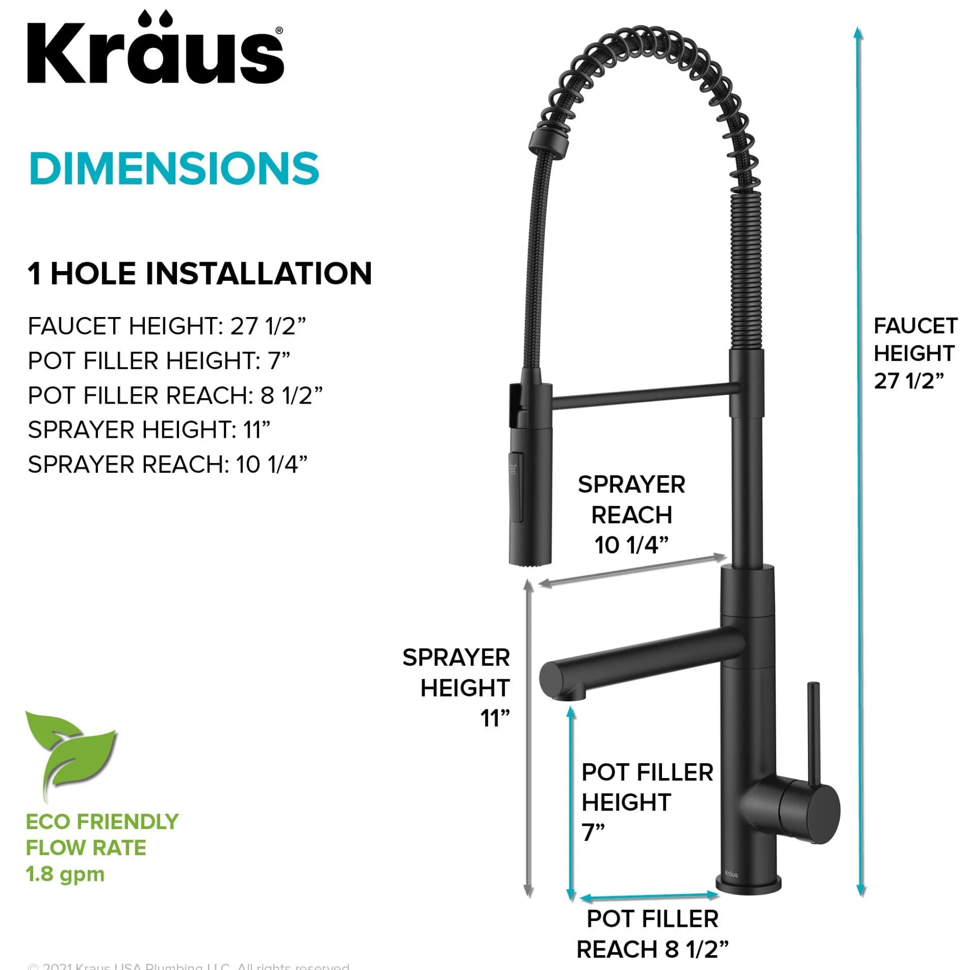 CommercialStylePull-Down Single Handle Kitchen Faucet with Pot Filler in Matte Black