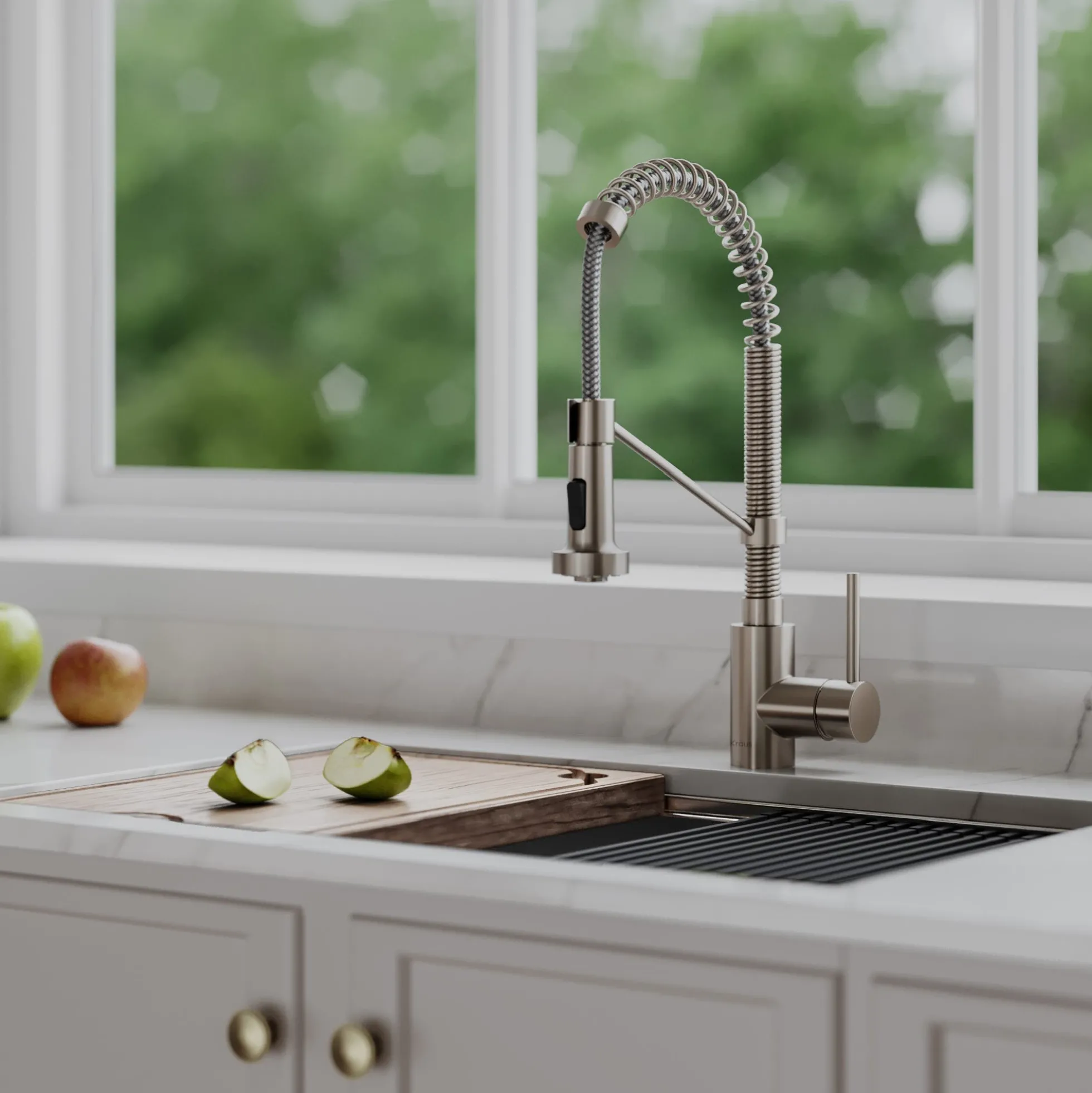 Commercial Style Pull-Down Single Handle 18" Kitchen Faucet in Spot Free Stainless Steel with Air Gap