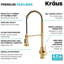 Commercial Style Pull-Down Single Handle Kitchen Faucet in Brushed Brass