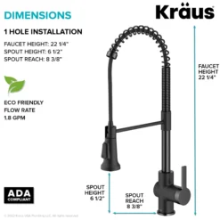 Commercial Style Pull-Down Single Handle Kitchen Faucet in Matte Black / Spot Free Black Stainless Steel