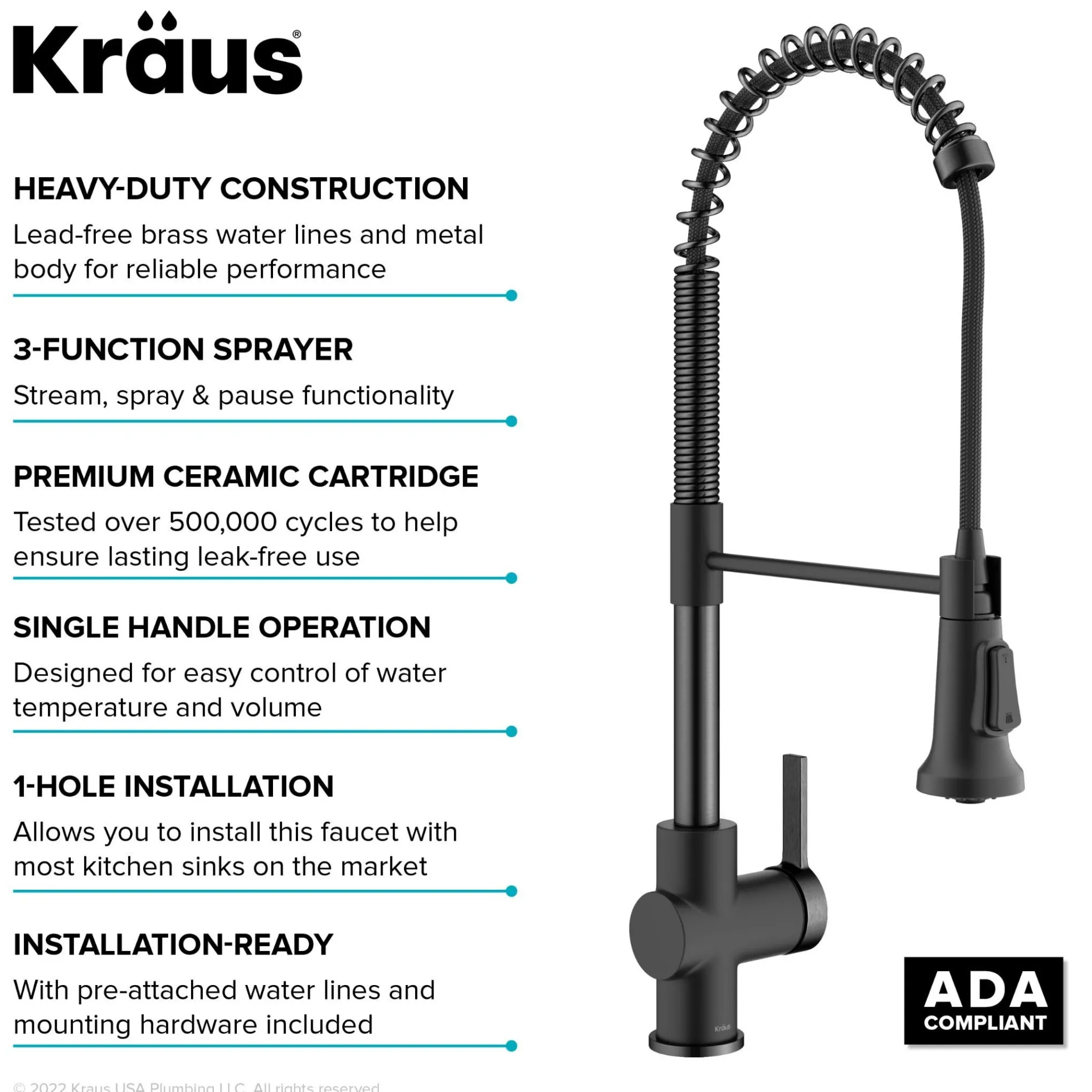 Commercial Style Pull-Down Single Handle Kitchen Faucet in Matte Black / Spot Free Black Stainless Steel