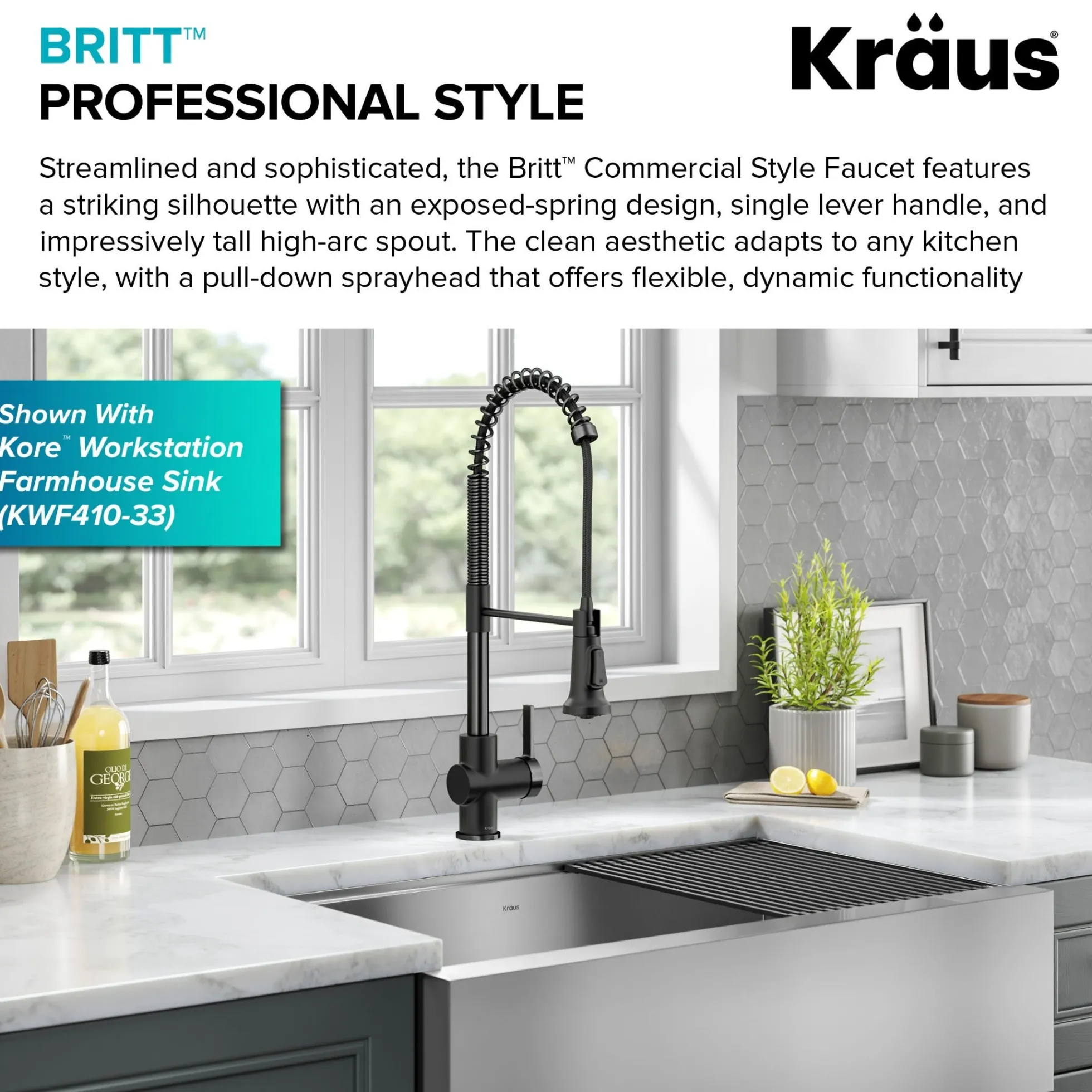 Commercial Style Pull-Down Single Handle Kitchen Faucet in Matte Black / Spot Free Black Stainless Steel