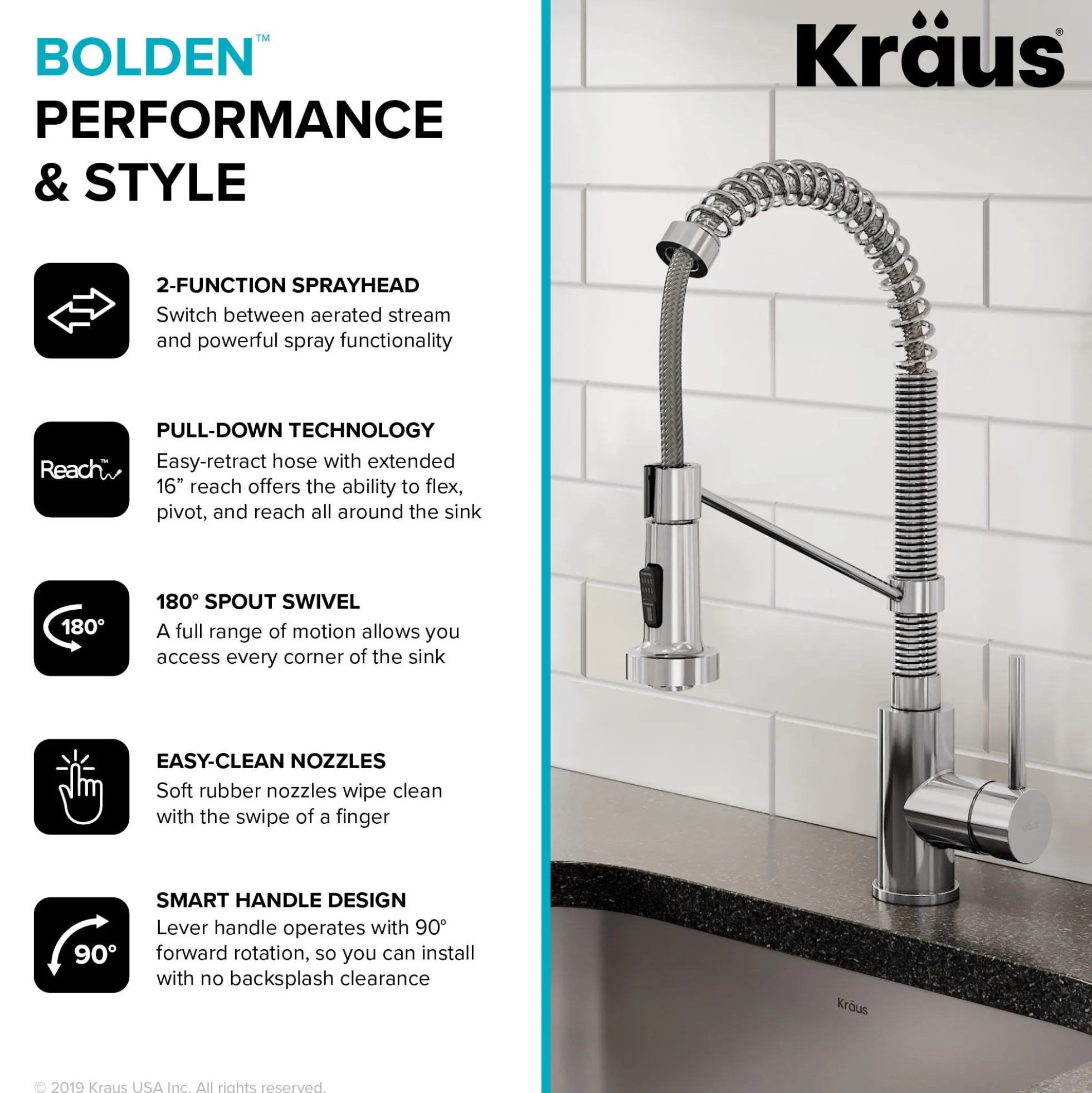 Commercial Style Pull-Down Single Handle 18" Kitchen Faucet in Chrome with Air Gap