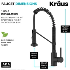 Commercial Style Pull-Down Single Handle 18" Kitchen Faucet in Matte Black with Air Gap