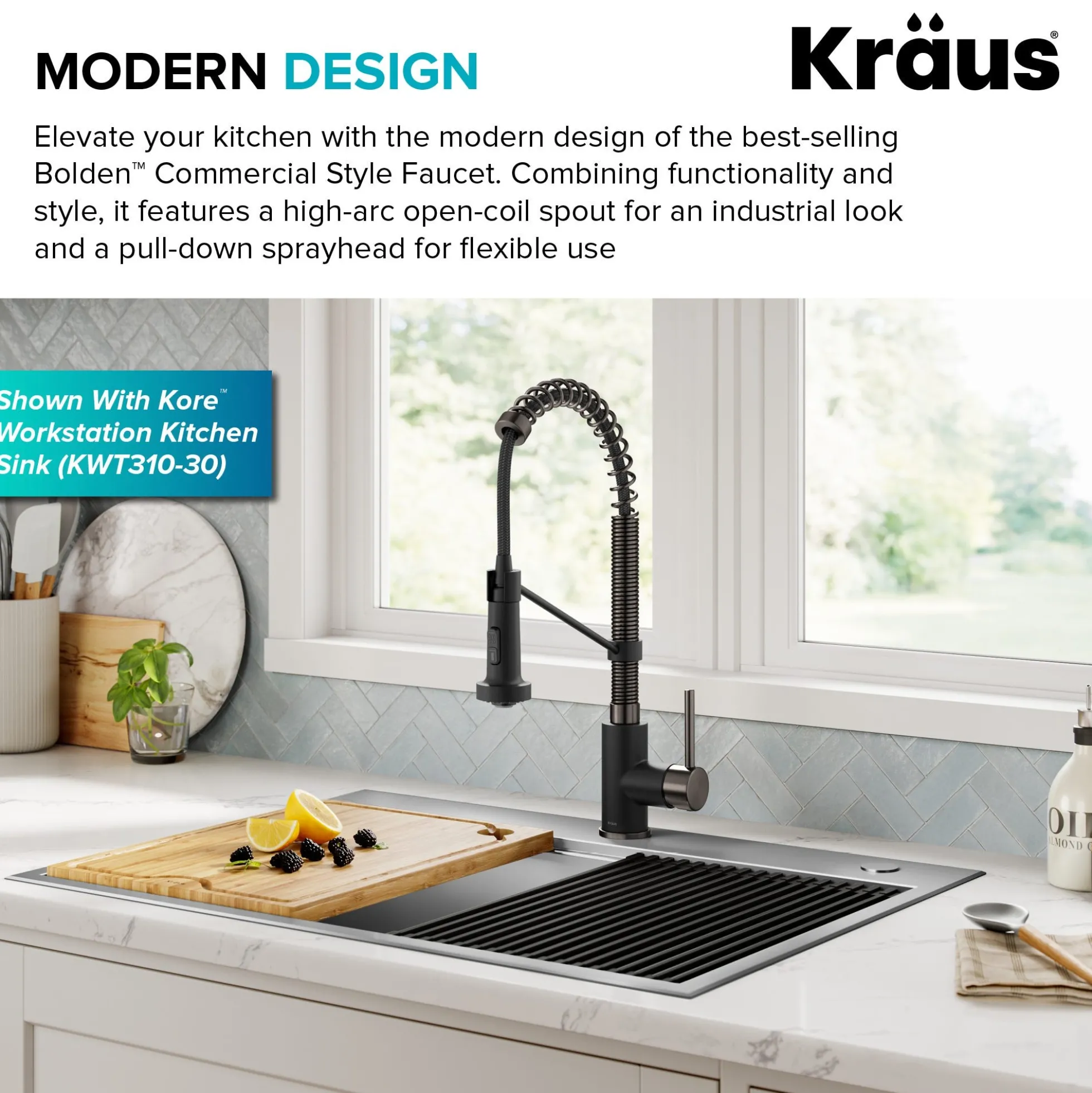 Commercial Style Pull-Down Single Handle 18" Kitchen Faucet in Matte Black/Black Stainless with Air Gap