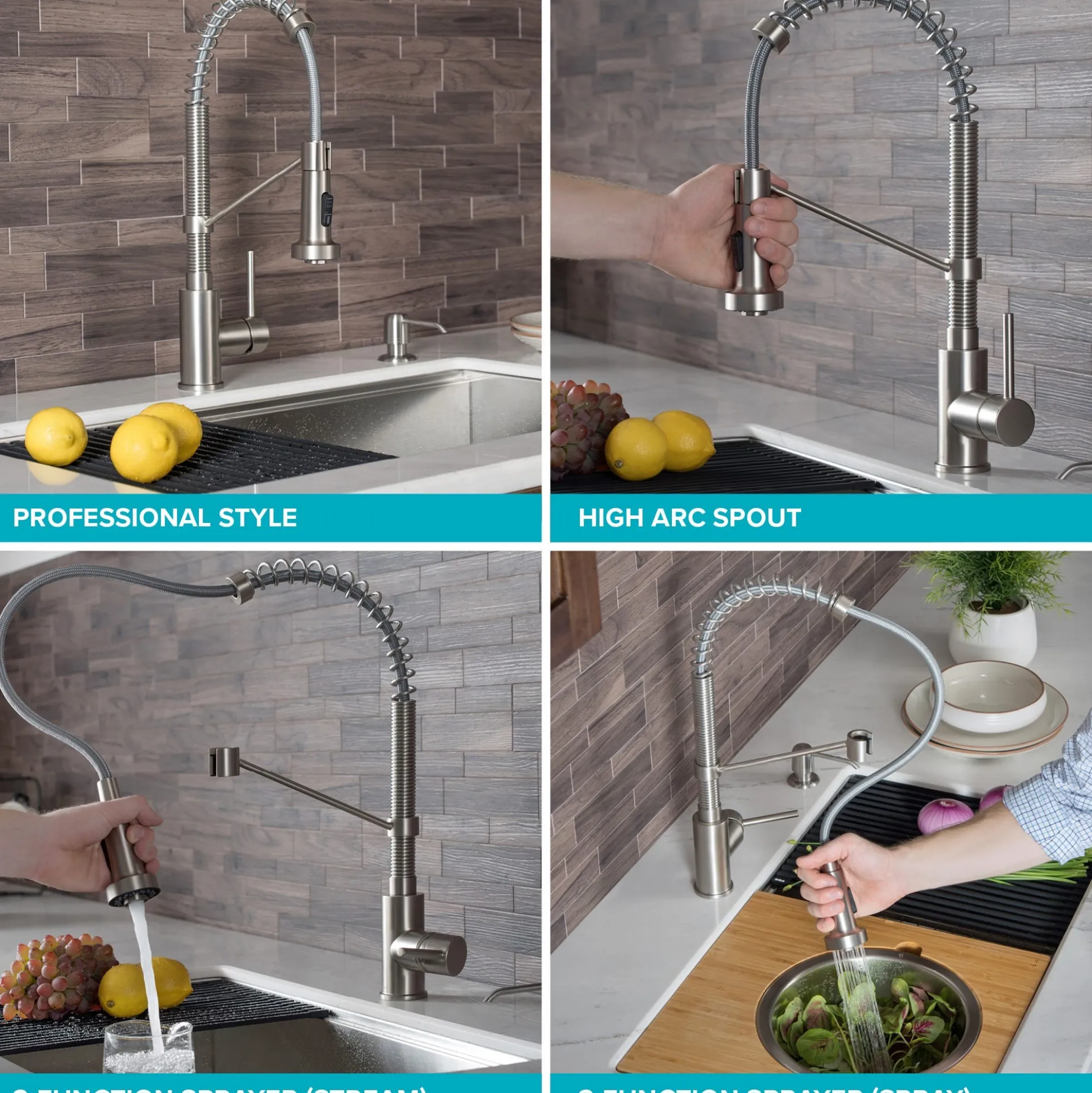 Commercial Style Pull-Down Single Handle 18" Kitchen Faucet in Matte Black/Black Stainless with Air Gap