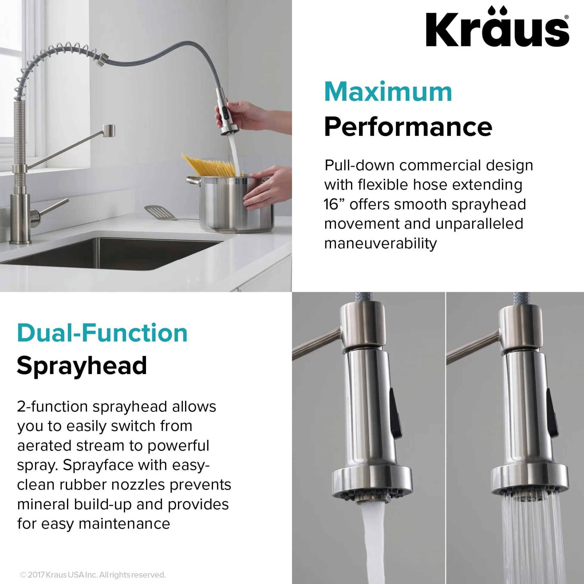 Commercial Style Pull-Down Single Handle 18" Kitchen Faucet in Spot Free Stainless Steel with Soap Dispenser