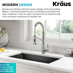 Commercial Style Pull-Down Single Handle 18" Kitchen Faucet in Spot Free Stainless Steel with Soap Dispenser
