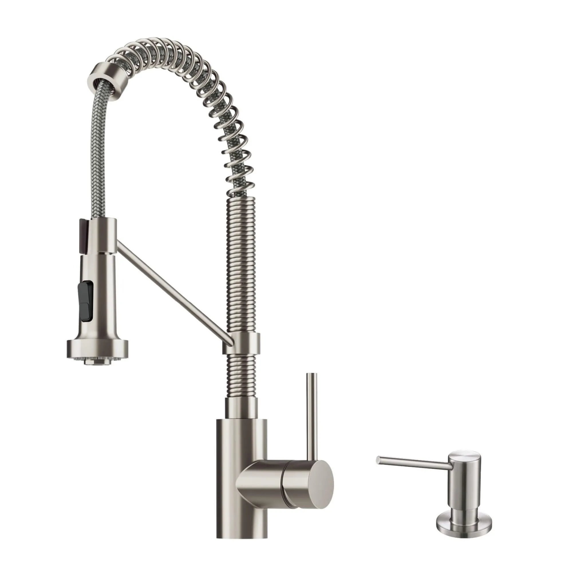Commercial Style Pull-Down Single Handle 18" Kitchen Faucet in Spot Free Stainless Steel with Soap Dispenser