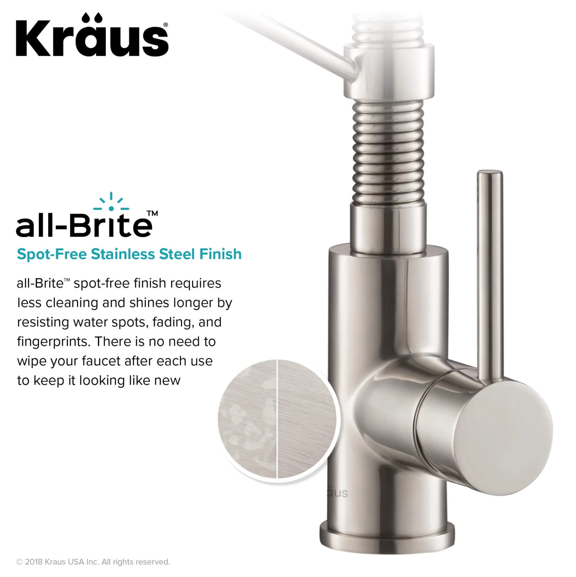 Commercial Style Pull-Down Single Handle 18" Kitchen Faucet in Spot Free Stainless Steel with Soap Dispenser