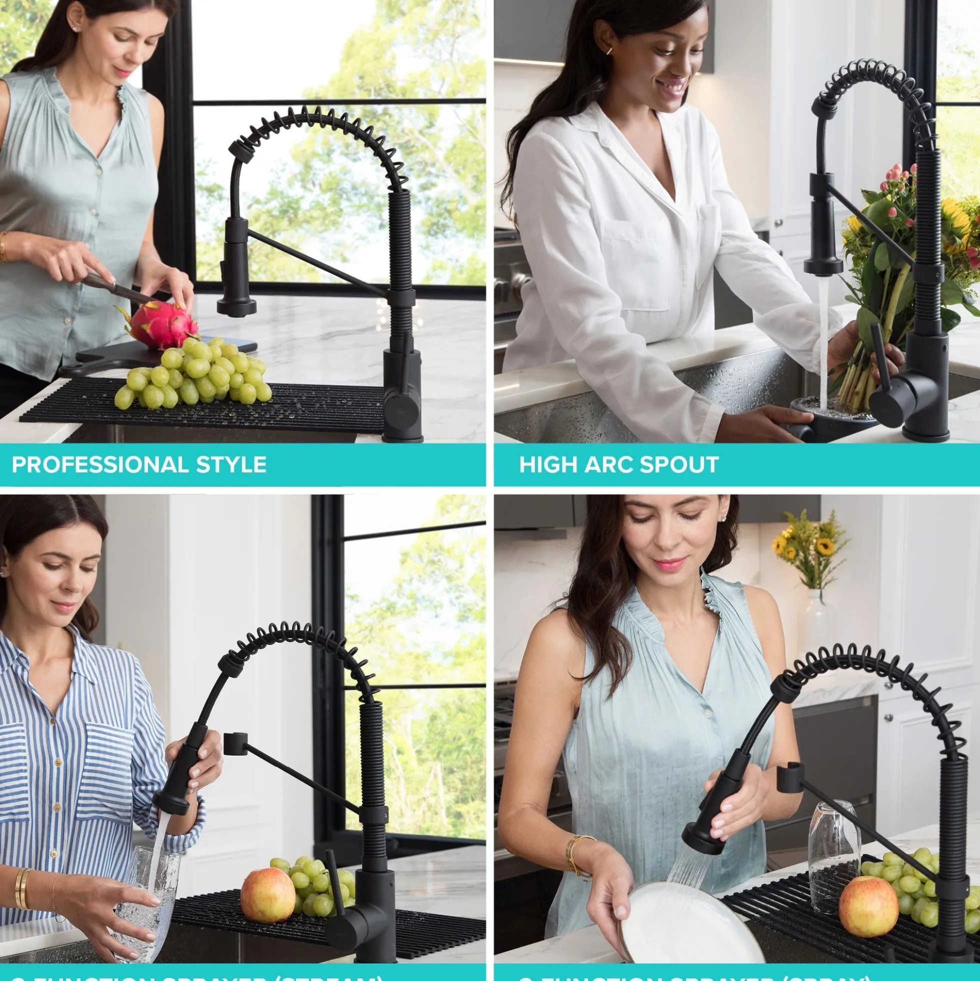 Commercial Style Pull-Down Single Handle 18" Kitchen Faucet in Spot Free Stainless Steel with Soap Dispenser
